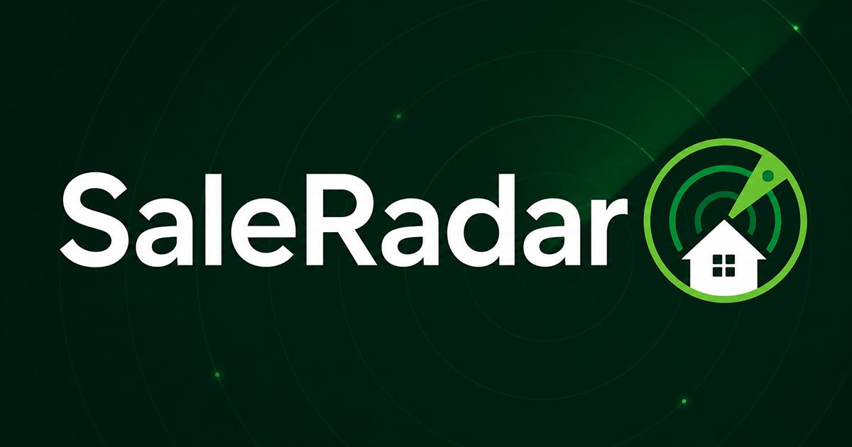 SaleRadar wordmark over a green radar field